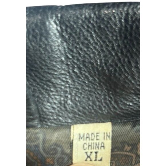 Mens‎ Black Leather Jacket XL Genuine Leather Outer Polyester Lining Elastic Hem - Picture 4 of 15